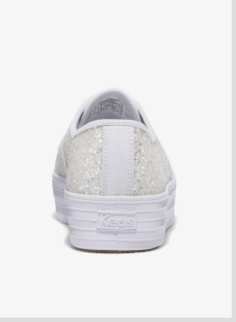 Keds Women's Point Lace Up Platform Glitter Casual Sneaker White - Image 2